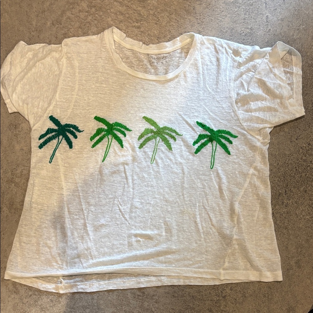 Anthropologie White Tee with Green Palm Trees
